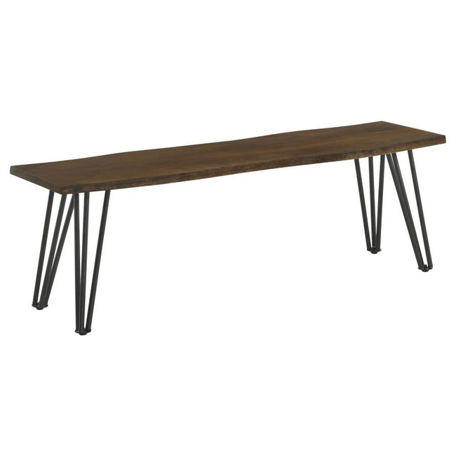 Topeka Live Edge Dining Bench in Mango Cocoa Gunmetal - live edge dining bench by Coaster - Whats New Furniture Portland OR