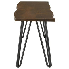 Topeka Live Edge Dining Bench in Mango Cocoa Gunmetal side view - live edge dining bench by Coaster - Whats New Furniture Portland OR