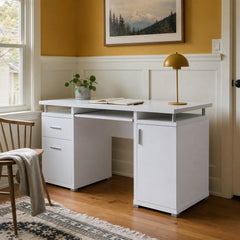 Tracy 55 Inch 2 Drawer Office Computer Desk White styled in Portland St. Johns bungalow living room - What&