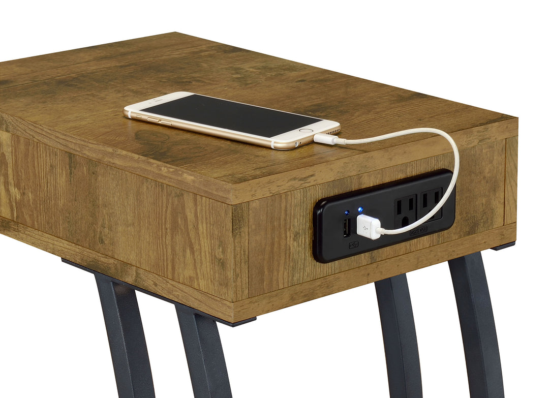Troy 1-drawer C-Shaped Side Table Power Outlet Rustic Nutmeg - What&