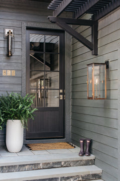 Atwater Exterior Wall Sconce, Patina Brass by Troy Lighting detail view - Whats New Furniture Portland OR