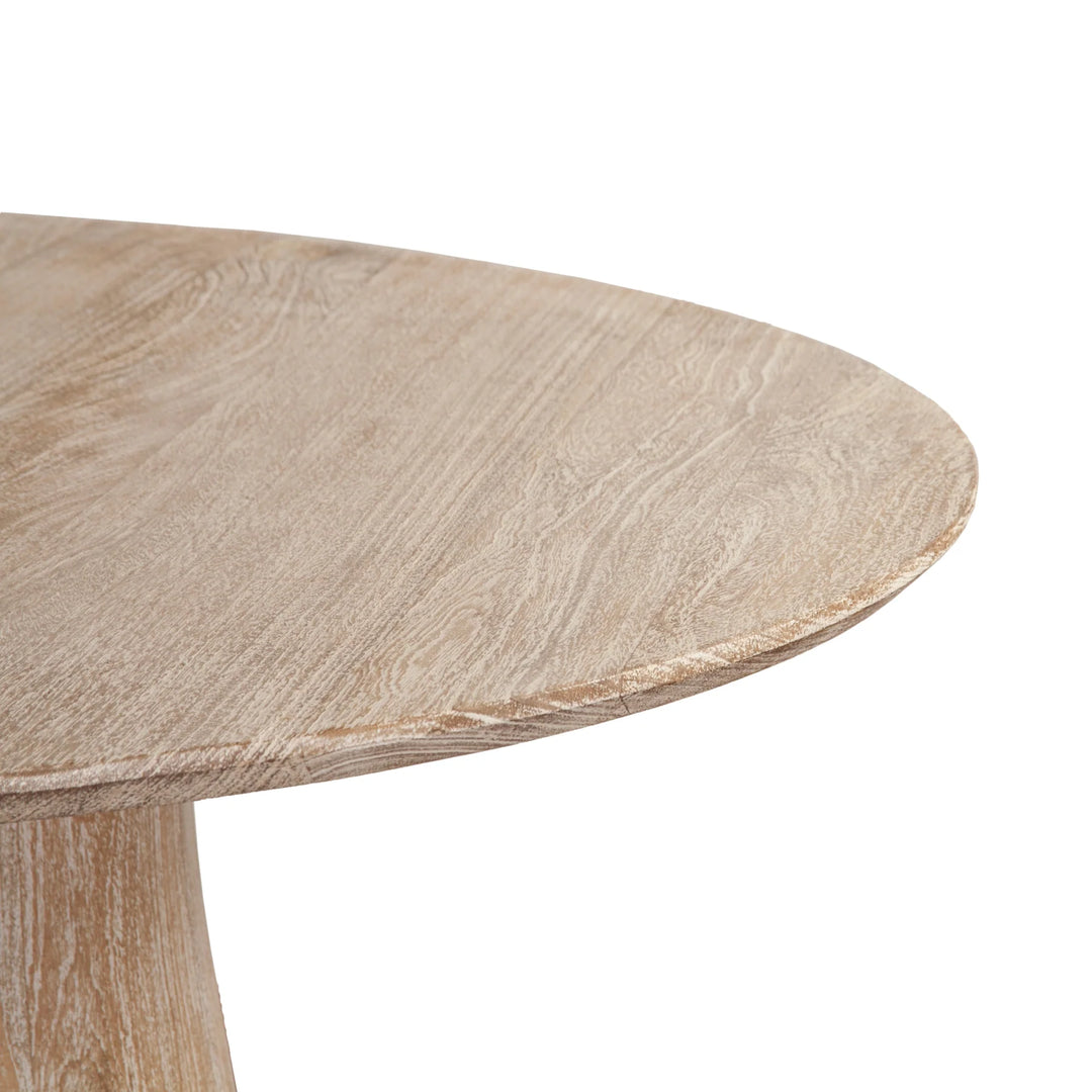 Truffle Round Dining Table in Natural White Wash detail view - round mango wood dining table by LH Imports - Whats New Furniture Portland OR