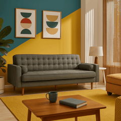 Tufted Faux Leather Sofa detail view 2 - Whats New Furniture - Portland, Oregon