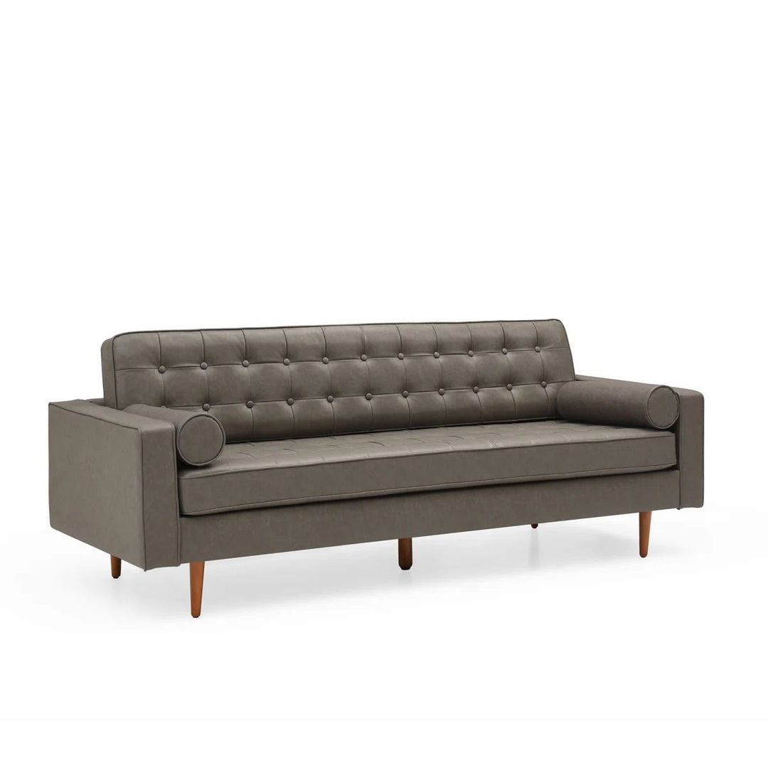 Tufted Faux Leather Sofa detail view - Whats New Furniture - Portland, Oregon