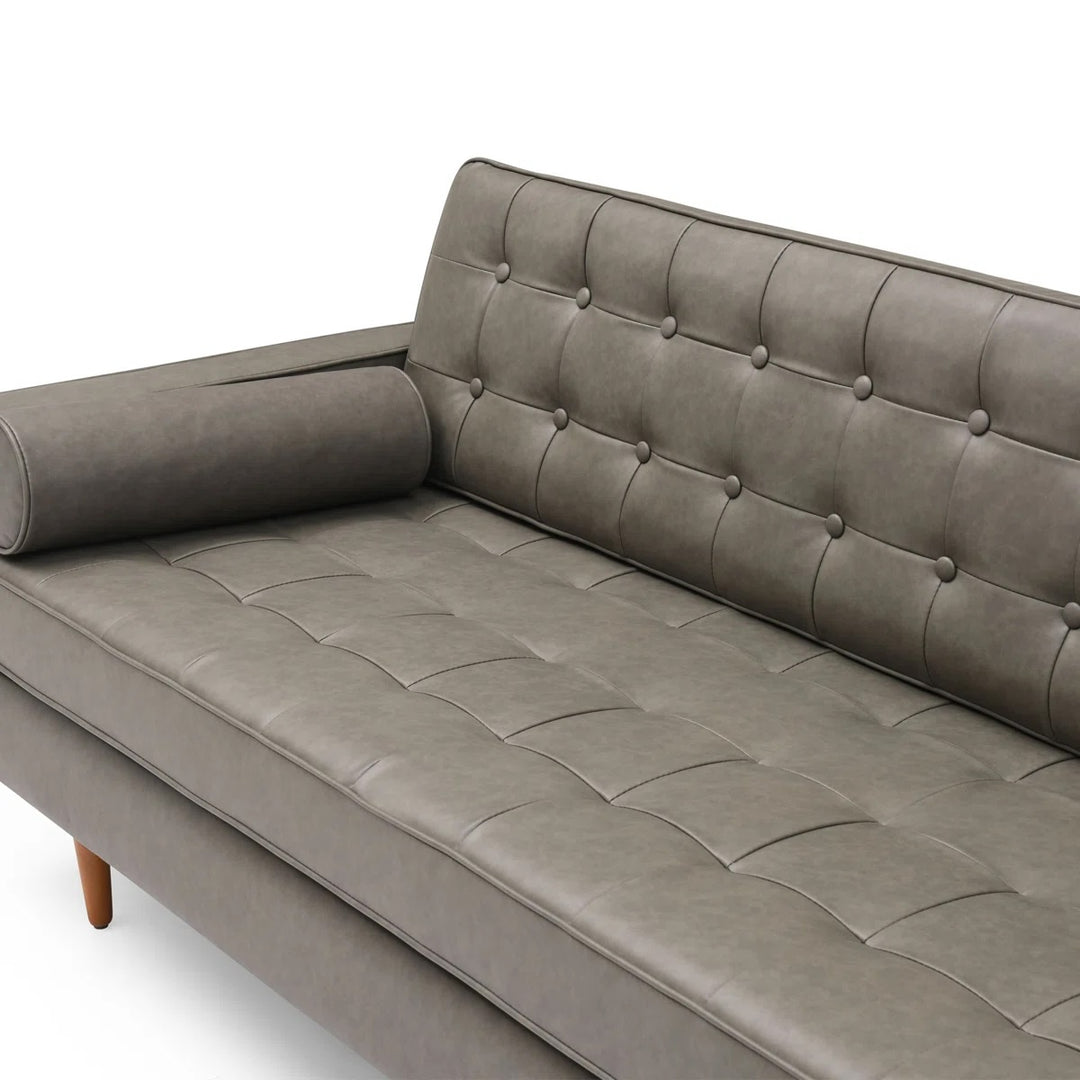 Tufted Faux Leather Sofa detail view 3 - Whats New Furniture - Portland, Oregon