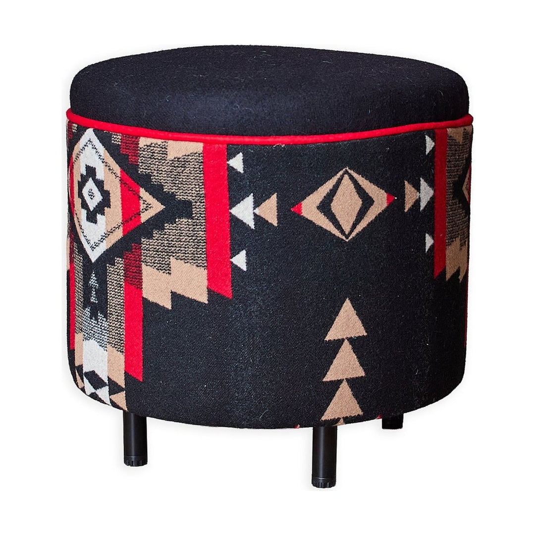 Round Ottoman with New Pendleton Upholstery - What's New Furniture Portland Oregon