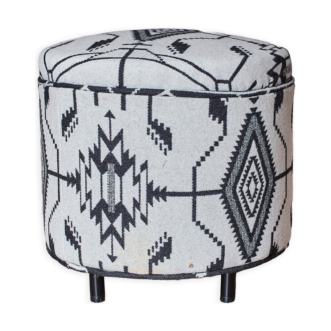 Round Ottoman with New Pendleton Upholstery B/W - What's New Furniture Portland Oregon