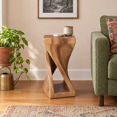 Twisted Wood Accent Table 24", Natural styled in a Portland living room - Whats New Furniture