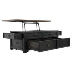 Tyler Creek Lift Top Coffee Table in gray-brown side angle - lift-top storage coffee table by Ashley - Whats New Furniture Portland OR