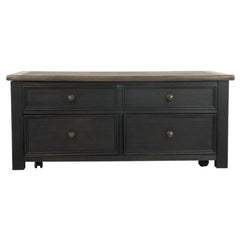 Tyler Creek Lift Top Coffee Table in gray-brown detail view - lift-top storage coffee table by Ashley - Whats New Furniture Portland OR