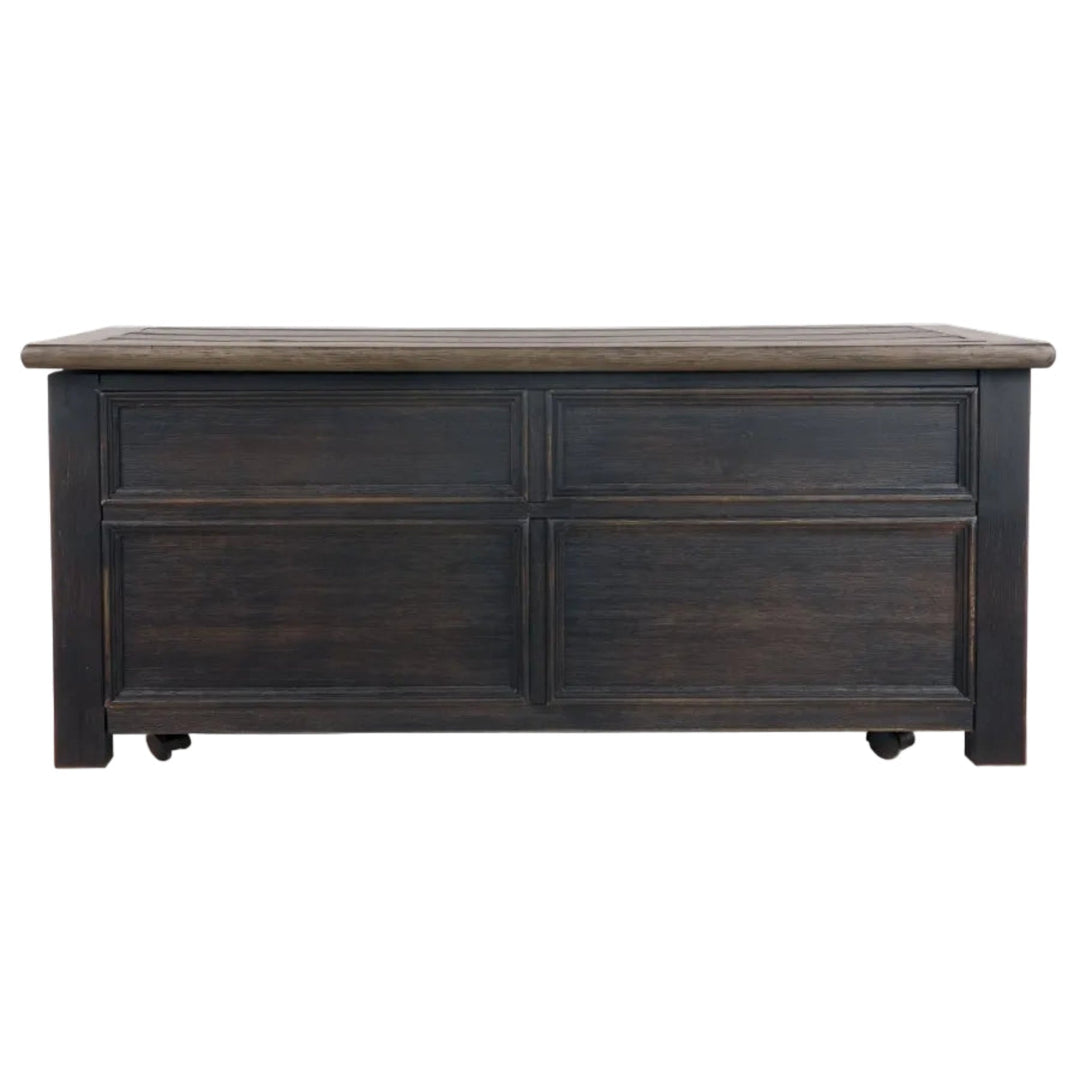 Tyler Creek Lift Top Coffee Table in gray-brown lifestyle setting - lift-top storage coffee table by Ashley - Whats New Furniture Portland OR