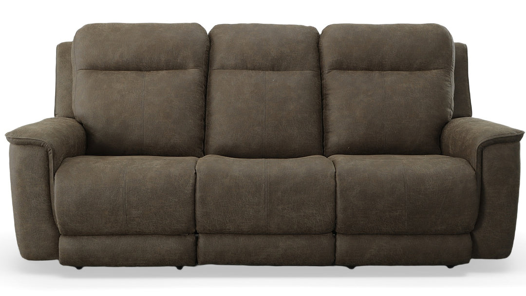 Umpqua reclining sofa front view — Oregon-made custom fabric sofa
