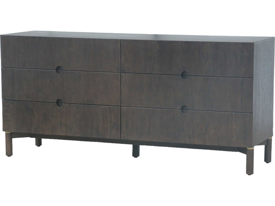 Arun double dresser espresso oak elevated three-quarter angle - inset rounded pulls - Whats New Furniture Portland