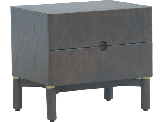Arun nightstand espresso oak open drawer storage - solid wood interior - Whats New Furniture Portland
