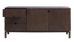 Arun sideboard espresso oak with drawer pulled out - soft-close glide detail - Whats New Furniture Portland