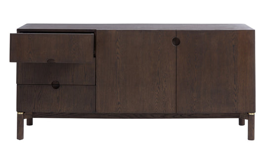 Arun sideboard espresso oak with drawer pulled out - soft-close glide detail - Whats New Furniture Portland