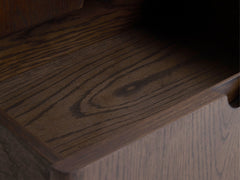 Arun sideboard espresso oak round leg with brushed brass accent cap - Whats New Furniture Portland