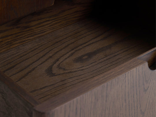 Arun sideboard espresso oak round leg with brushed brass accent cap - Whats New Furniture Portland