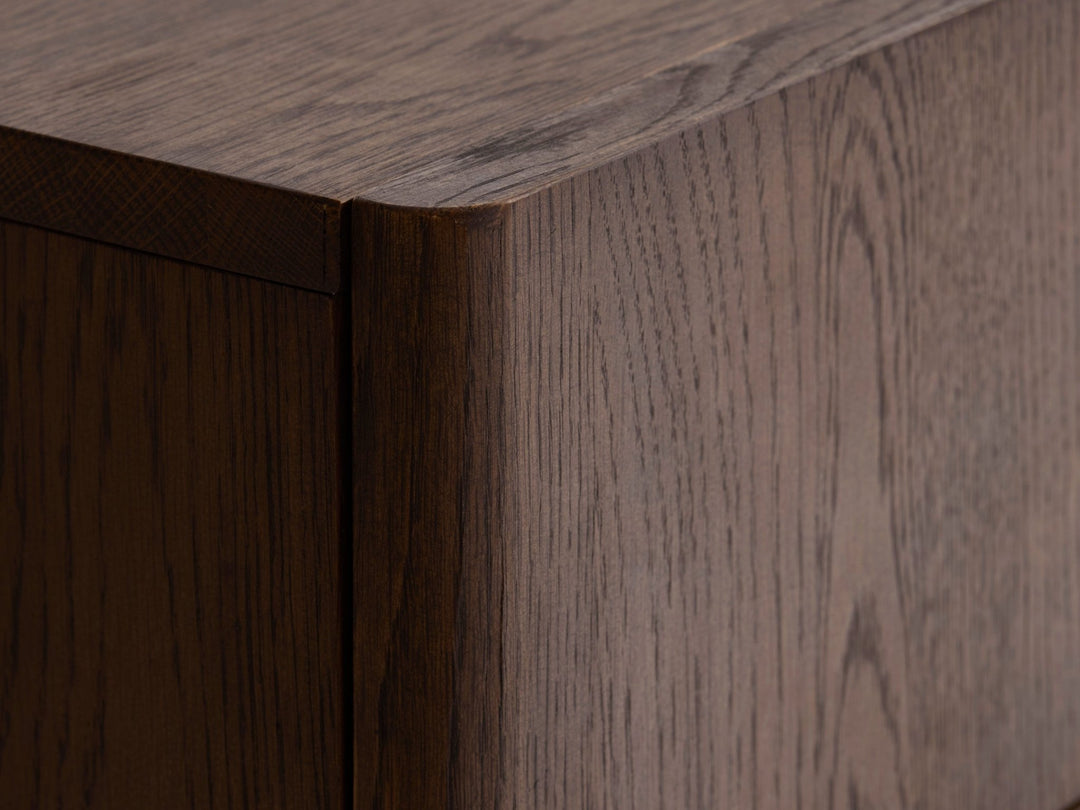 Arun sideboard espresso oak corner detail - oak grain pattern - Whats New Furniture Portland