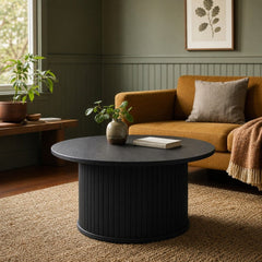 Nola Coffee Table in Black Oak styled in Portland Hawthorne Craftsman living room - Whats New Furniture