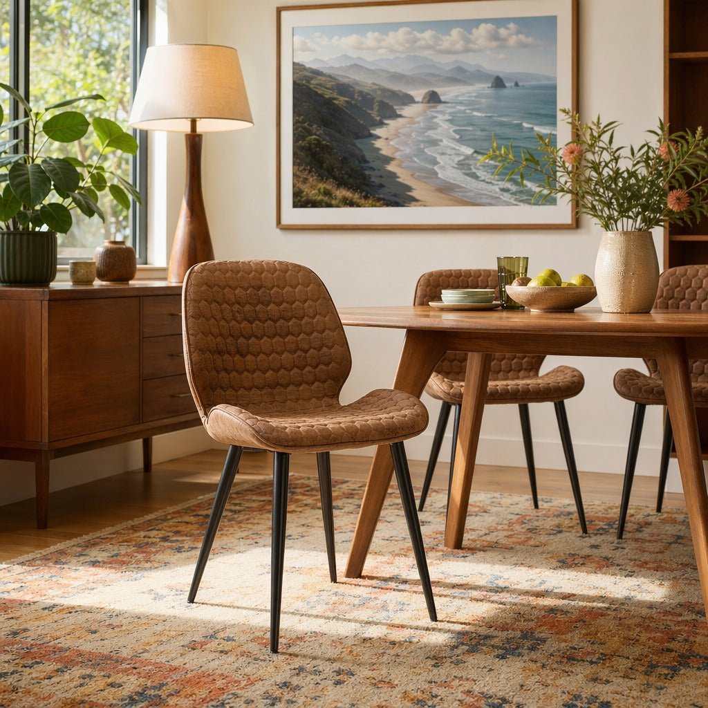 Richmond Dining Chair in Tan styled in a bright Portland mid-century modern dining room - Whats New Furniture