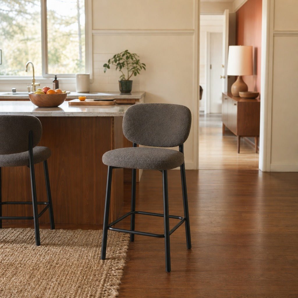 Swan Counter Stool in Cedar styled in Portland Garden Home ranch kitchen - Whats New Furniture