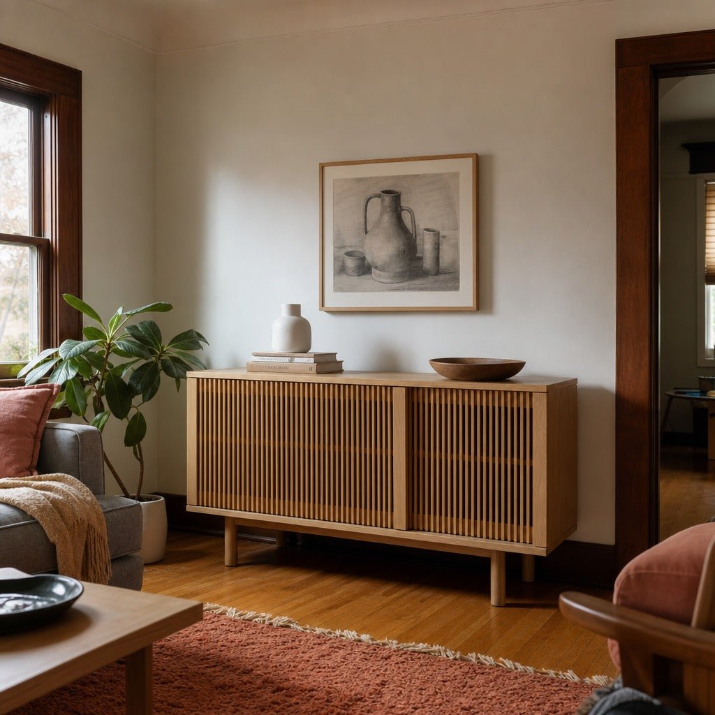 Tiber Sideboard in Natural Oak styled in Portland NW 23rd Victorian dining room - Whats New Furniture