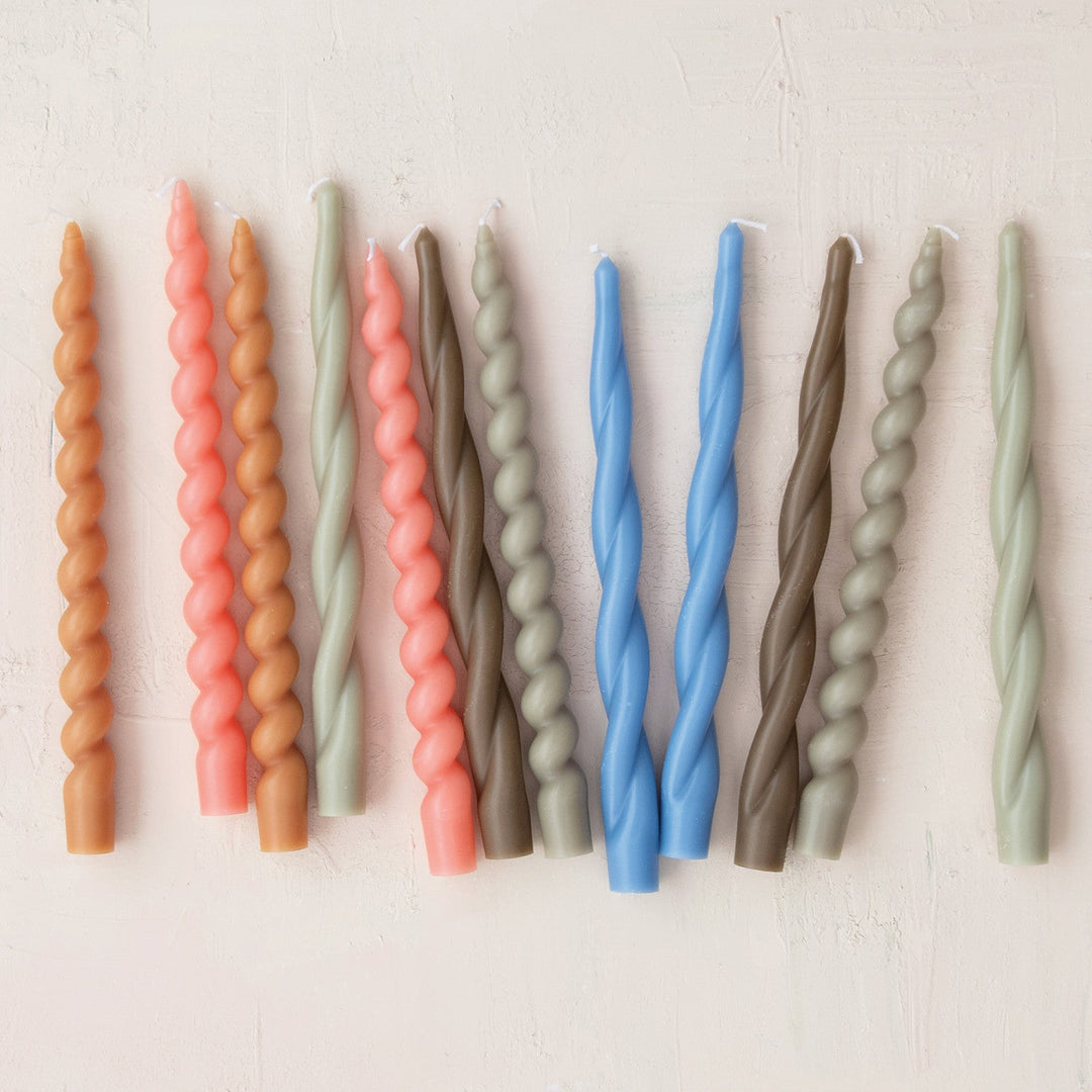 Unscented Twisted Taper Candles Pink Set of 2 - twisted taper candles shown in the range of colors - Creative Co-Op - What&