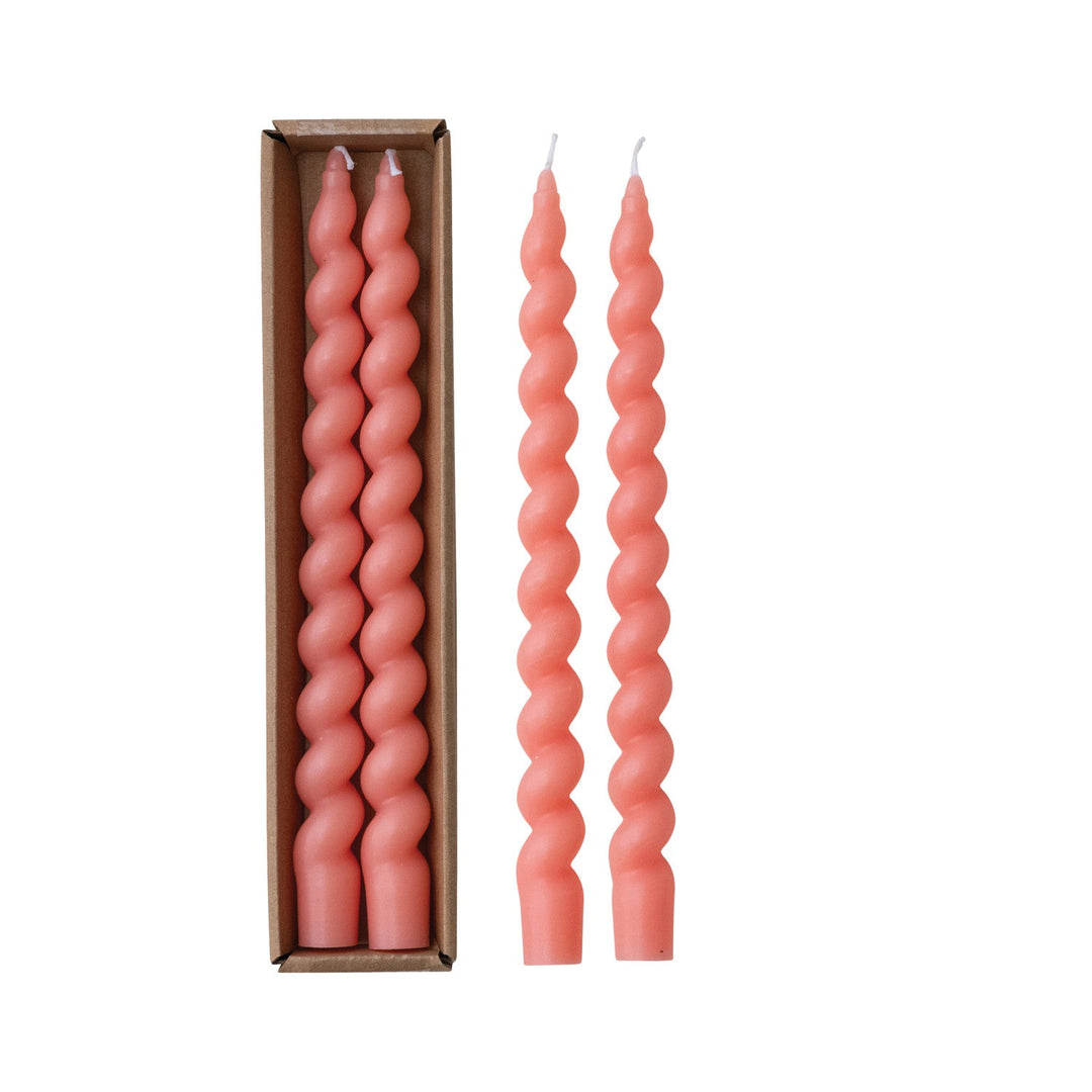Unscented Twisted Taper Candles Pink Set of 2 - pink twisted taper candles in the box - Creative Co-Op - What&