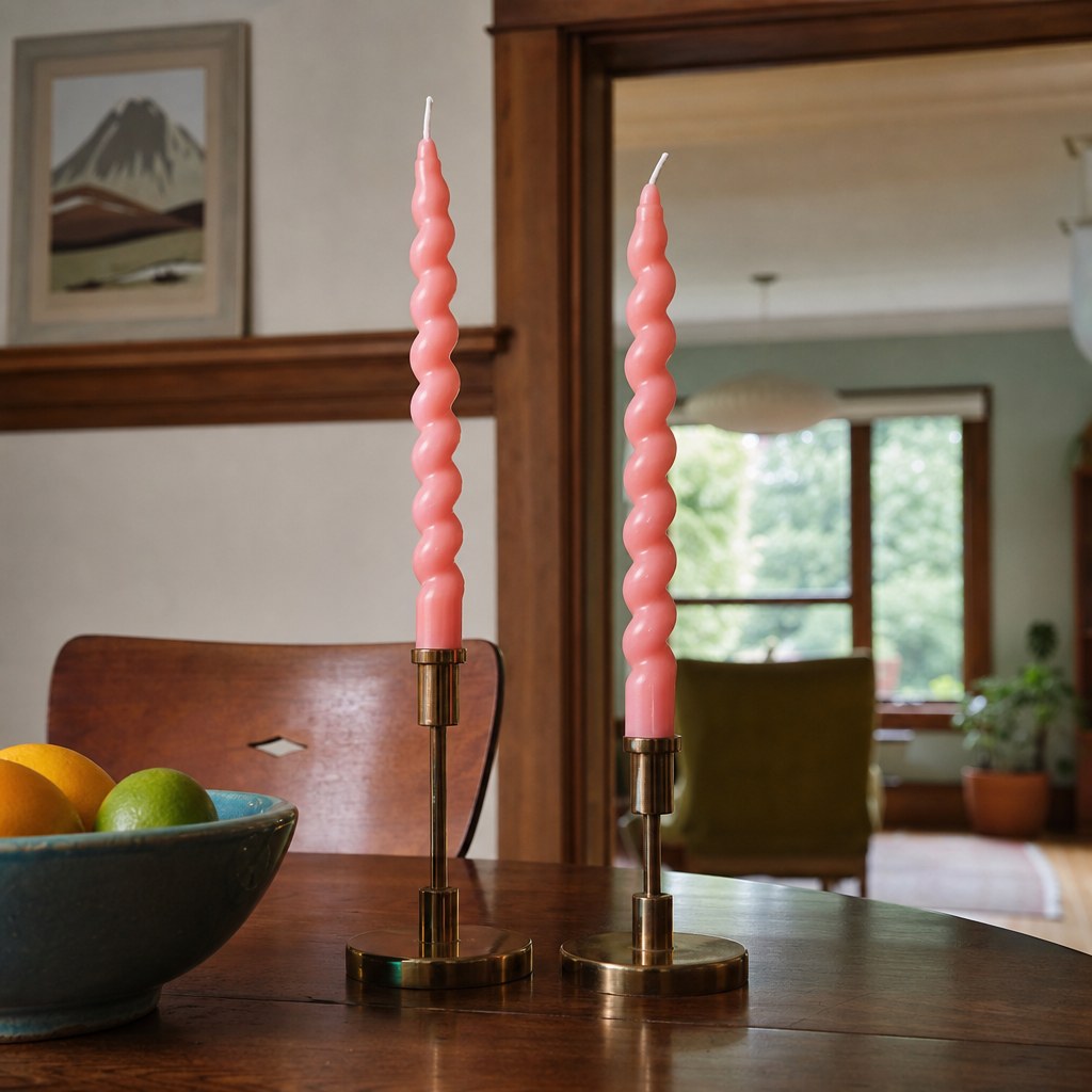 Pink Twisted Taper Candles, Set of 2 styled in a Portland dining room - What&