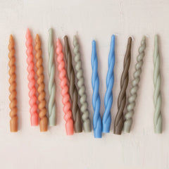 Unscented Twisted Taper Candles Tan Set of 2 - twisted taper candles shown in the range of colors - Creative Co-Op - What&