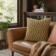 Upland Meadow Throw Pillow styled in a Portland living room lifestyle - Whats New Furniture