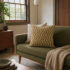 Upland Meadow Throw Pillow styled in a Portland Alberta Arts sitting room lifestyle - Whats New Furniture