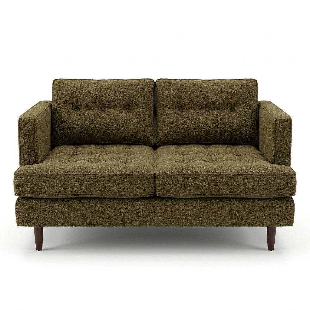 Urban Loveseat in Couture Herb olive herb boucle fabric - button-tufted mid-century modern loveseat by Stanton - Whats New Furniture Portland OR