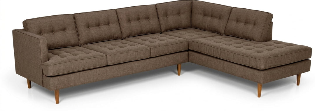 Urban Sectional in Bark in Bennett Bark dark brown woven fabric - button-tufted mid-century modern chaise sectional by Stanton - Whats New Furniture Portland OR