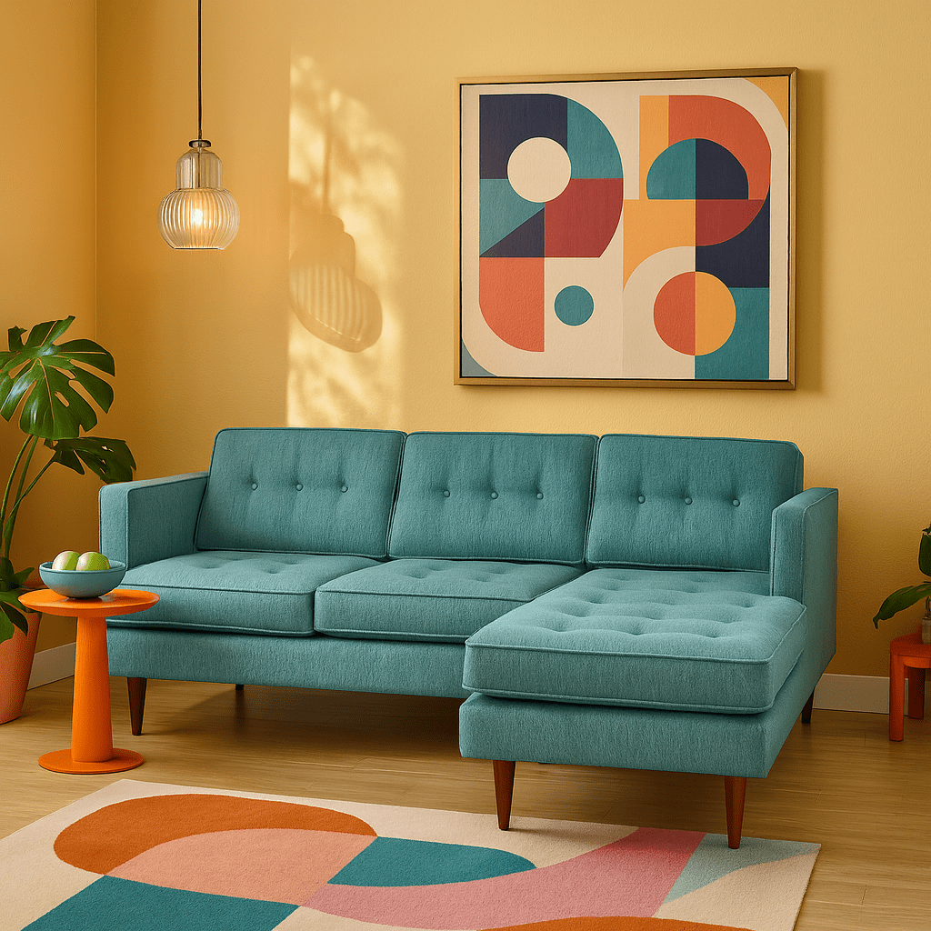 Urban Sofa Chaise in fabric lifestyle setting - sofa with floating chaise by Stanton - Whats New Furniture Portland OR