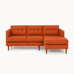 Urban Sofa Chaise in Lush Papaya burnt orange chenille fabric - button-tufted - studio front view - Whats New Furniture Portland OR
