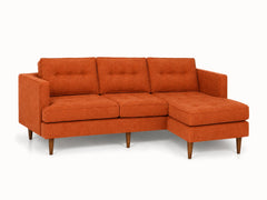 Urban Sofa Chaise in Lush Papaya burnt orange chenille fabric - button-tufted - studio three-quarter view - Whats New Furniture Portland OR