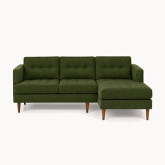 Urban Sofa Chaise in Lush Spinach deep olive green chenille fabric - button-tufted - studio front view - Whats New Furniture Portland OR