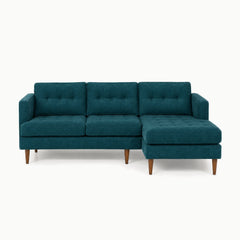 Urban Sofa Chaise in Lush Turquoise deep teal chenille fabric - button-tufted - studio front view - Whats New Furniture Portland OR