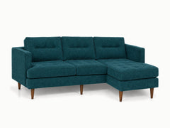 Urban Sofa Chaise in Lush Turquoise deep teal chenille fabric - button-tufted - studio three-quarter view - Whats New Furniture Portland OR