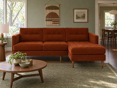 Urban Sofa Chaise in Marquis Rust styled in a Portland Montavilla ranch living room - Whats New Furniture Portland OR