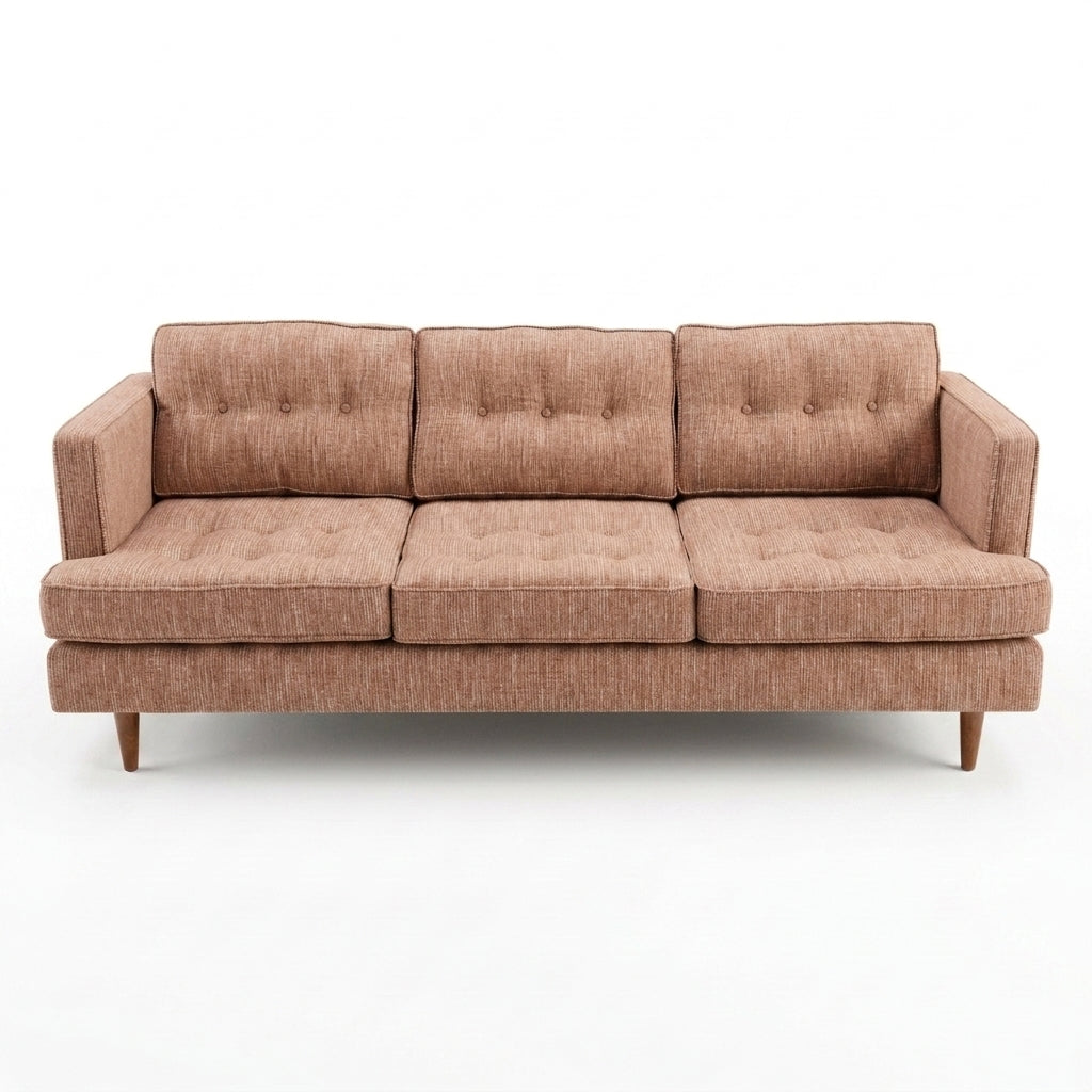 Urban Sofa in Triumph Copper dusty copper-tan woven fabric - button-tufted mid-century modern sofa by Stanton - Whats New Furniture Portland OR