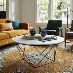 Valencia Round Coffee Table in Grey Marble room setting - round marble coffee table by LH Imports - Whats New Furniture Portland OR