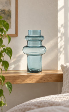 Vallmen 10-Inch Vase in Blue styled in a Portland home — lifestyle view