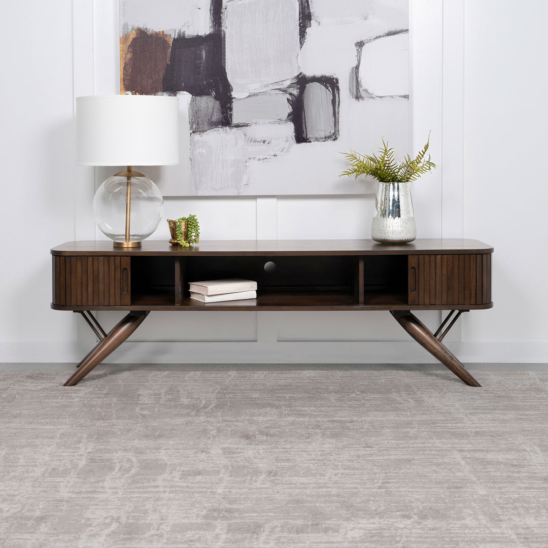 Valna Wood 71-inch TV Stand with Sliding Doors Walnut - What&
