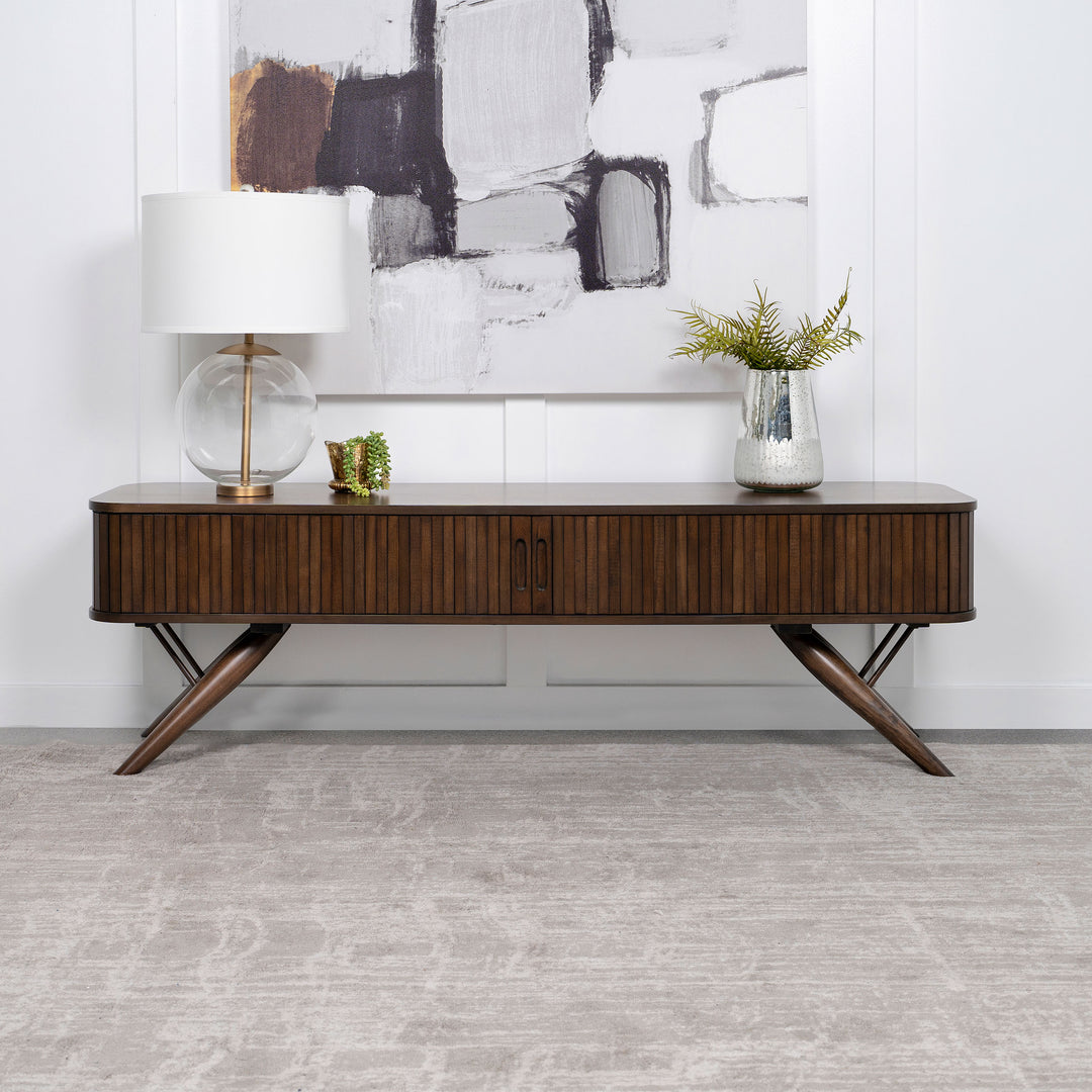 Valna Wood 71-inch TV Stand with Sliding Doors Walnut - What&