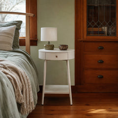 Van Nightstand styled in Portland Sellwood cottage bedroom - Whats New Furniture