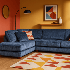Vantage Sectional in Lush Marine LHF styled in a colorful Portland room - Whats New Furniture