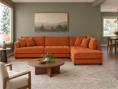 Vantage Sectional in Lush Papaya (RHF) styled in a Beaverton split-level home - Whats New Furniture Portland OR